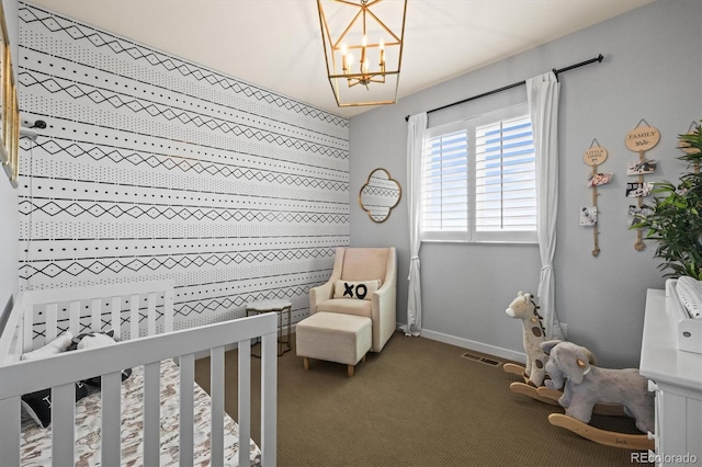 11046 Pastel Pt, Parker, CO 80134 - carpeted bedroom with a chandelier and baseboards