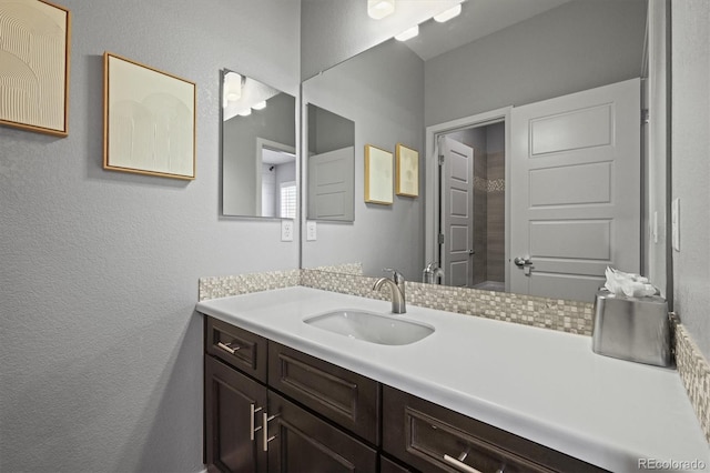 11046 Pastel Pt, Parker, CO 80134 - bathroom featuring a textured wall and vanity