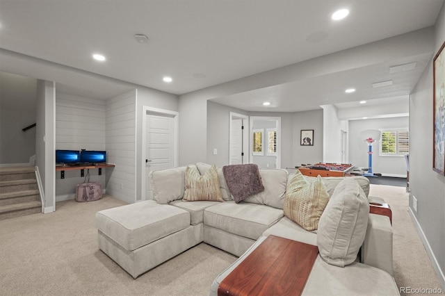 11046 Pastel Pt, Parker, CO 80134 - carpeted living area with recessed lighting, stairway, and baseboards