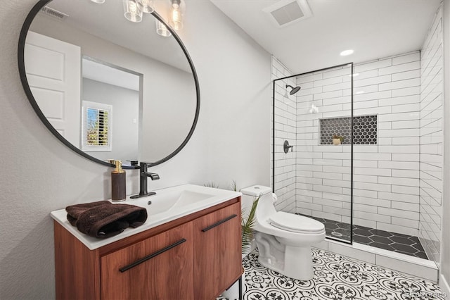 11046 Pastel Pt, Parker, CO 80134 - bathroom with toilet, a shower stall, vanity, tile patterned floors, and recessed lighting