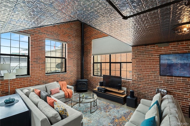 1515 N Ogden St Unit 7, Denver, CO 80218 - living room with an ornate ceiling and brick wall