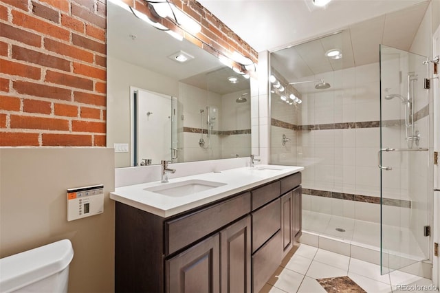 1515 N Ogden St Unit 7, Denver, CO 80218 - bathroom with a sink, a stall shower, toilet, and double vanity