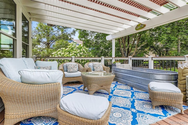 9962 Stratford Ln, Highlands Ranch, CO 80126 - view of patio / terrace with a pergola, outdoor lounge area, and a wooden deck