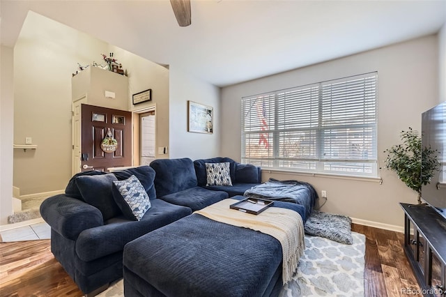 living room with hardwood / wood-style floors