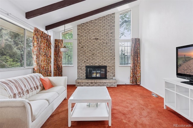 8484 E Radcliff Ave, Denver, CO 80237 - carpeted living room featuring a brick fireplace