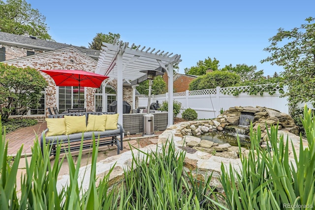 1000 N Monaco Pkwy, Denver, CO 80220 - view of patio featuring an outdoor living space, a pergola, and grilling area