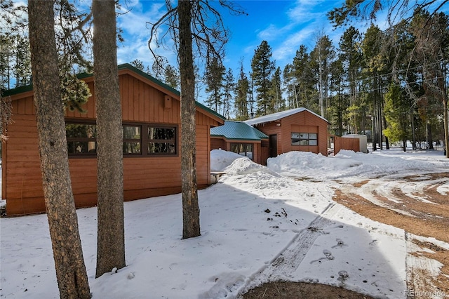 view of snow covered exterior