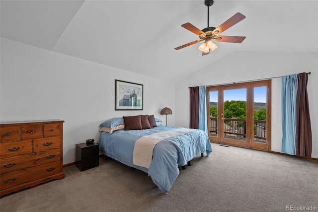 18 Blue Sage, Littleton, CO 80127 - carpeted bedroom with vaulted ceiling, access to exterior, and ceiling fan