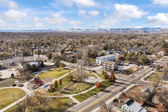 drone / aerial view with a mountain view