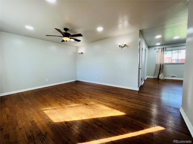 2027 S Newton St, Denver, CO 80219 - spare room featuring ceiling fan, recessed lighting, baseboards, and dark wood finished floors