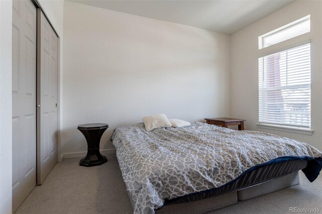 carpeted bedroom with a closet