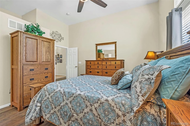 16048 Butterwort Cir, Parker, CO 80134 - bedroom with visible vents, baseboards, wood finished floors, and ceiling fan
