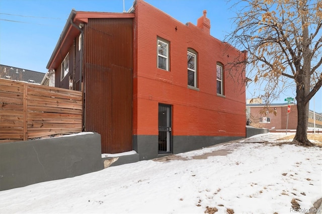 view of snow covered exterior