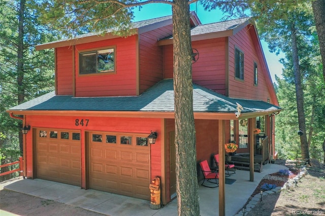 exterior space with a garage