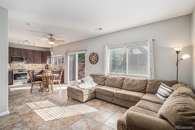 10359 Tracewood Dr, Highlands Ranch, CO 80130 - living room with ceiling fan