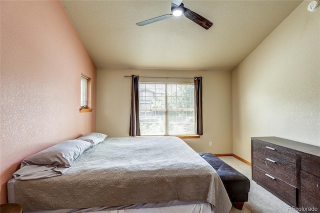 3354 Wabash St, Denver, CO 80238 - bedroom featuring light carpet, a ceiling fan, and a textured wall