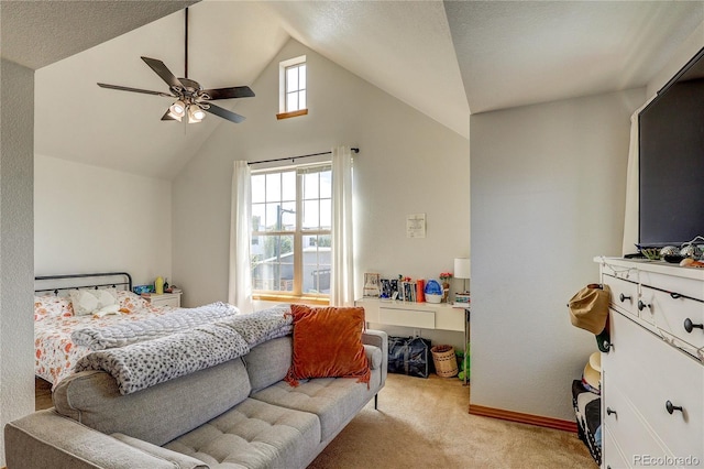 3354 Wabash St, Denver, CO 80238 - bedroom with light carpet, vaulted ceiling, and ceiling fan