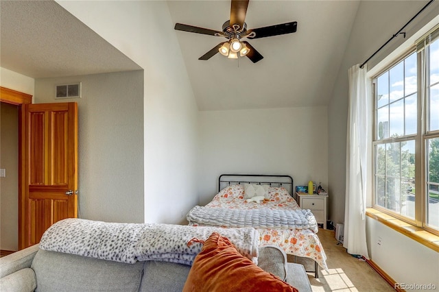 3354 Wabash St, Denver, CO 80238 - bedroom with lofted ceiling, light carpet, and ceiling fan