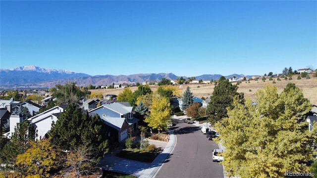 drone / aerial view with a mountain view