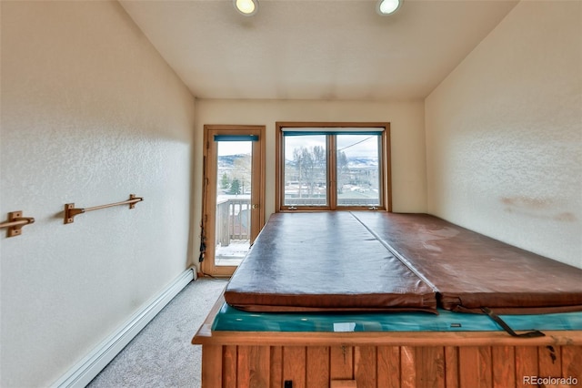 interior space featuring carpet floors and baseboard heating