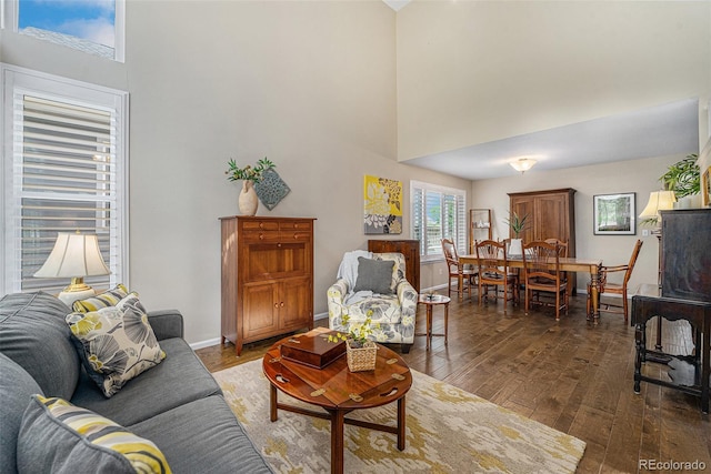 6836 Poppy Ct, Arvada, CO 80007 - living room featuring a high ceiling and wood-type flooring