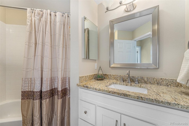 6836 Poppy Ct, Arvada, CO 80007 - full bathroom featuring vanity and shower / bathtub combination with curtain