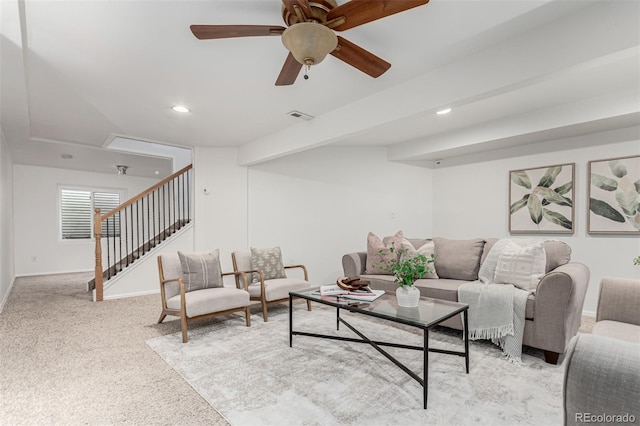 1451 S Quitman St, Denver, CO 80219 - living room with attic access, visible vents, recessed lighting, light carpet, and baseboards