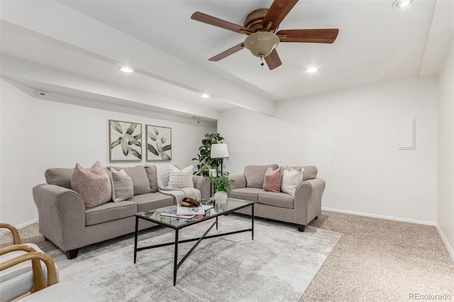 1451 S Quitman St, Denver, CO 80219 - living room with baseboards, recessed lighting, ceiling fan, and light colored carpet