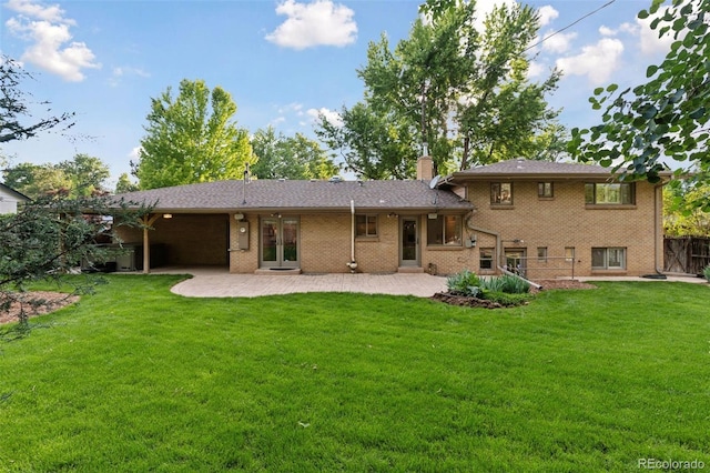 3190 S Detroit St, Denver, CO 80210 - back of house with french doors, a patio, brick siding, and a chimney