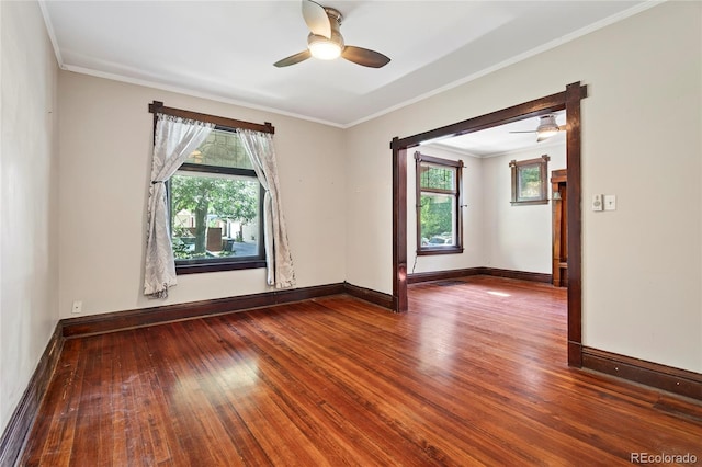 3421 E 16th Ave, Denver, CO 80206 - empty room with a ceiling fan, hardwood / wood-style flooring, and ornamental molding