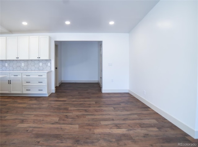 14546 Pine View Rd, Larkspur, CO 80118 - interior space with baseboards, white cabinetry, recessed lighting, dark wood-style floors, and light countertops