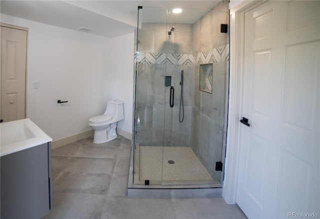 14546 Pine View Rd, Larkspur, CO 80118 - full bathroom featuring a shower stall, vanity, baseboards, and toilet
