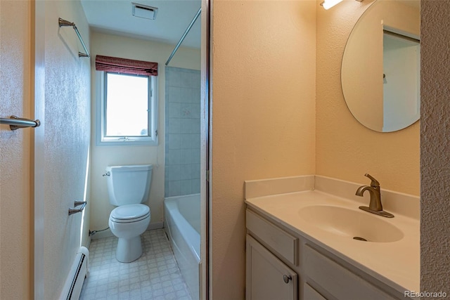 4586 N 95th St, Lafayette, CO 80026 - full bathroom featuring vanity, tile patterned floors, a baseboard heating unit, and washtub / shower combination