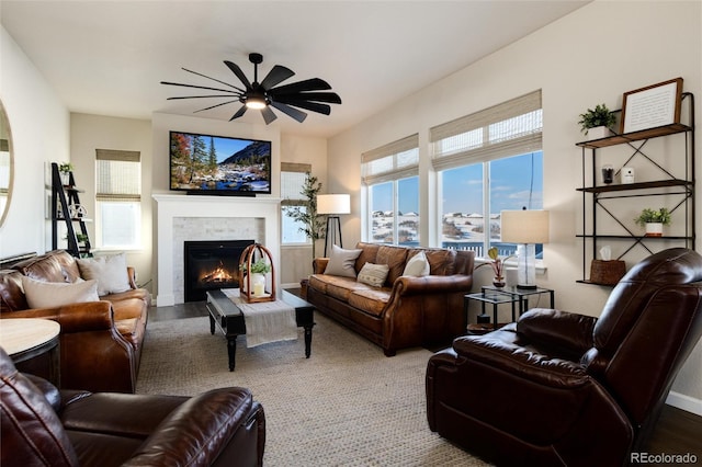 living room with ceiling fan