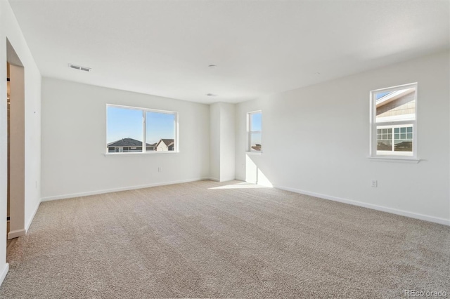 spare room with light carpet and plenty of natural light