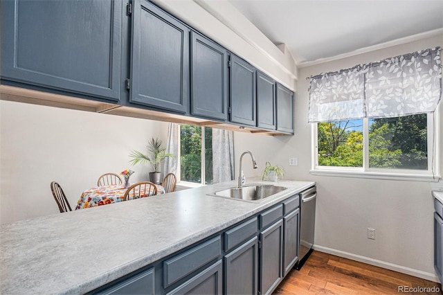 4220 E 119th Pl Unit A, Thornton, CO 80233 - kitchen with light wood-type flooring, stainless steel dishwasher, and light countertops