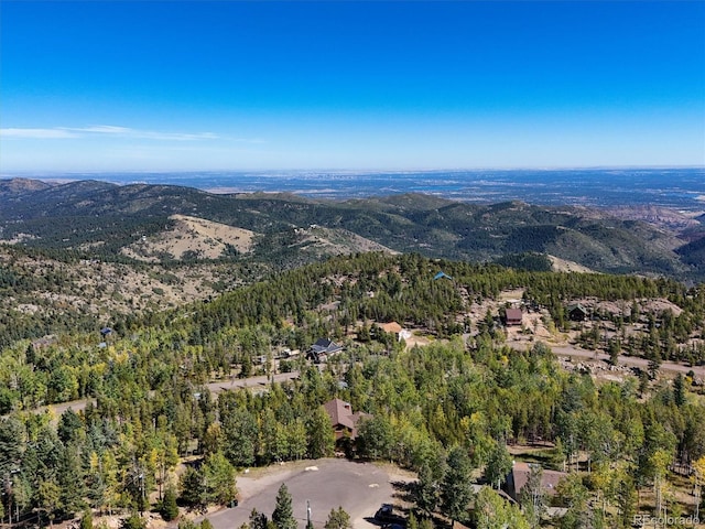 drone / aerial view featuring a mountain view