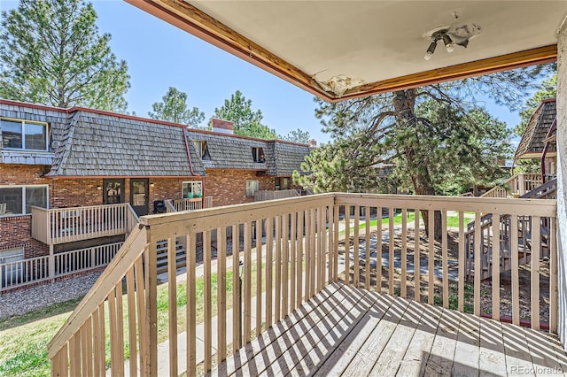 wooden balcony with a deck