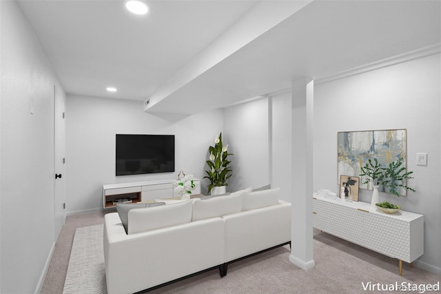 1325 S Grape St, Denver, CO 80222 - carpeted living room featuring baseboards and recessed lighting