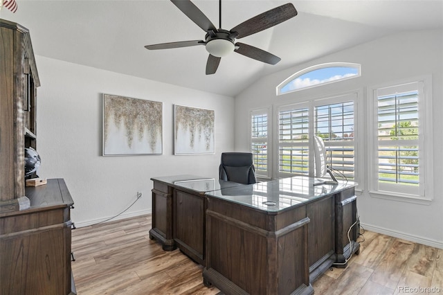 9576 E 147th Pl, Brighton, CO 80602 - office space featuring lofted ceiling, a ceiling fan, and light wood-style floors