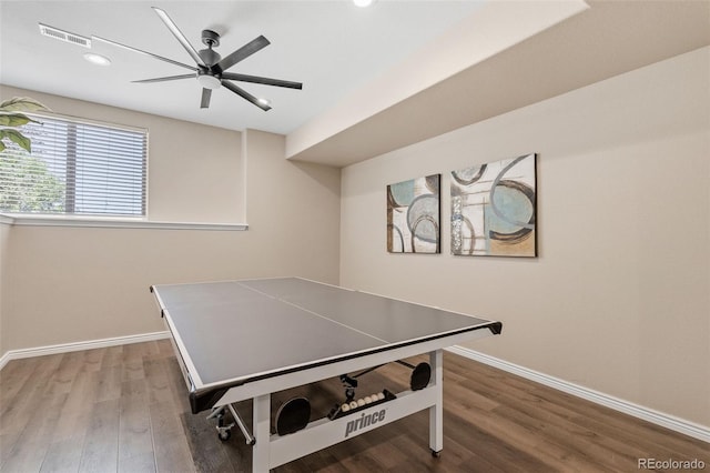 9576 E 147th Pl, Brighton, CO 80602 - game room with recessed lighting, wood finished floors, and a ceiling fan