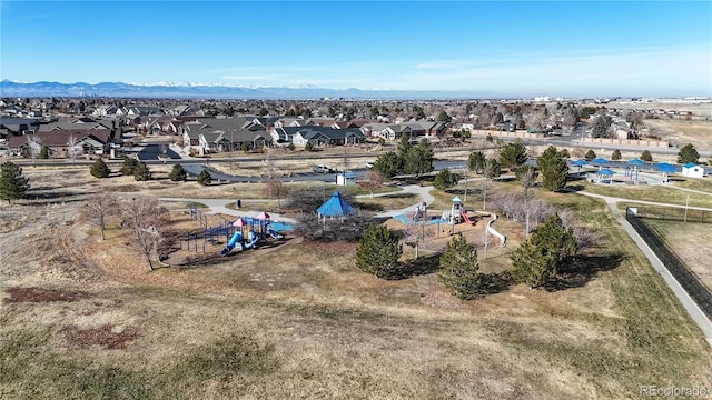 birds eye view of property with a mountain view