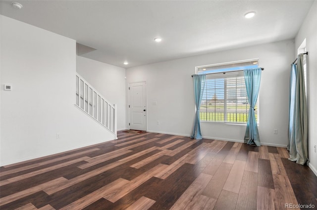 interior space with dark wood-type flooring