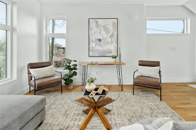 sitting room featuring hardwood / wood-style flooring and a wealth of natural light