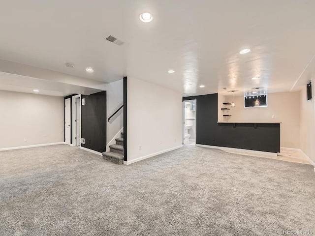 170 W Midway Blvd, Broomfield, CO 80020 - finished below grade area with stairs, recessed lighting, carpet flooring, and baseboards