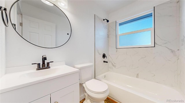 full bathroom with toilet, shower / bath combination, and vanity