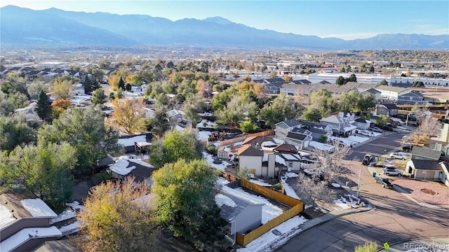 birds eye view of property with a residential view and a mountain view