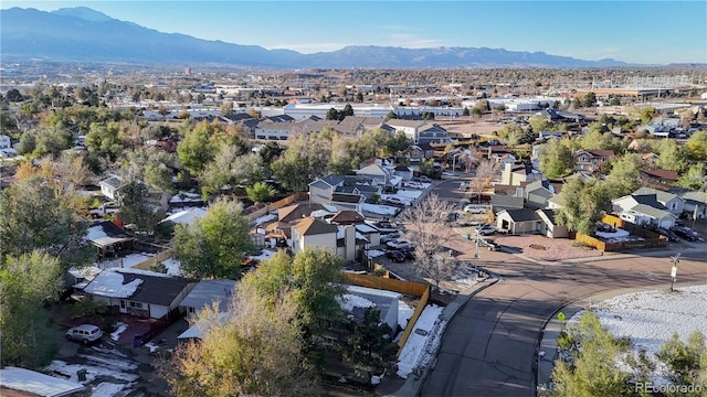 aerial view featuring a residential view and a mountain view