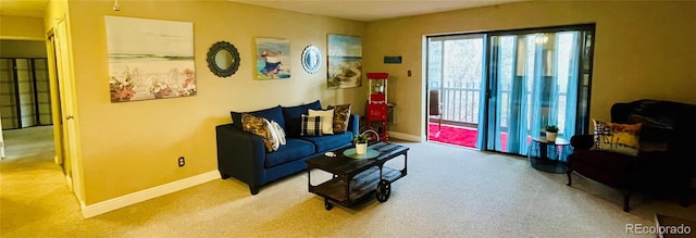 living room with light colored carpet