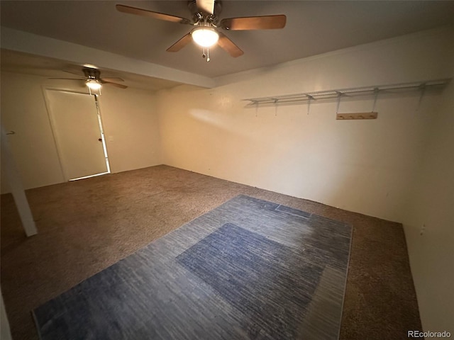 unfurnished room with carpet flooring and ceiling fan